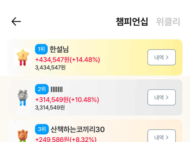 마루랩 투자 랭킹 화면